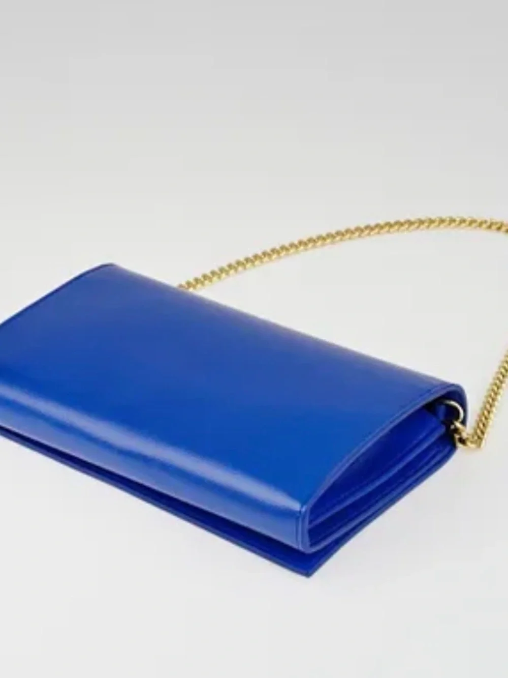 YVES SAINT LAURENT Saint Laurent Blue Leather Classic Letters Chain Clutch Bag